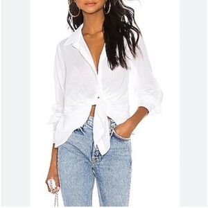 New Finley Tie Front Poplin Ruffle Shirt Blouse Top Long Sleeve White Size XS